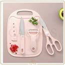 CutBox Kit Facas Coloridas – Faca, tesoura, descascador e tábua compactos para o dia a dia