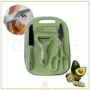 CutBox Kit Facas Coloridas – Faca, tesoura, descascador e tábua compactos para o dia a dia