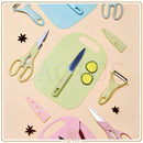 CutBox Kit Facas Coloridas – Faca, tesoura, descascador e tábua compactos para o dia a dia